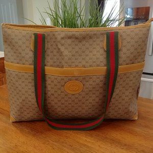 AUTH Vintage Gucci GG monogram SHOPPERS TOTE shoulder bag. FAIR CONDITION